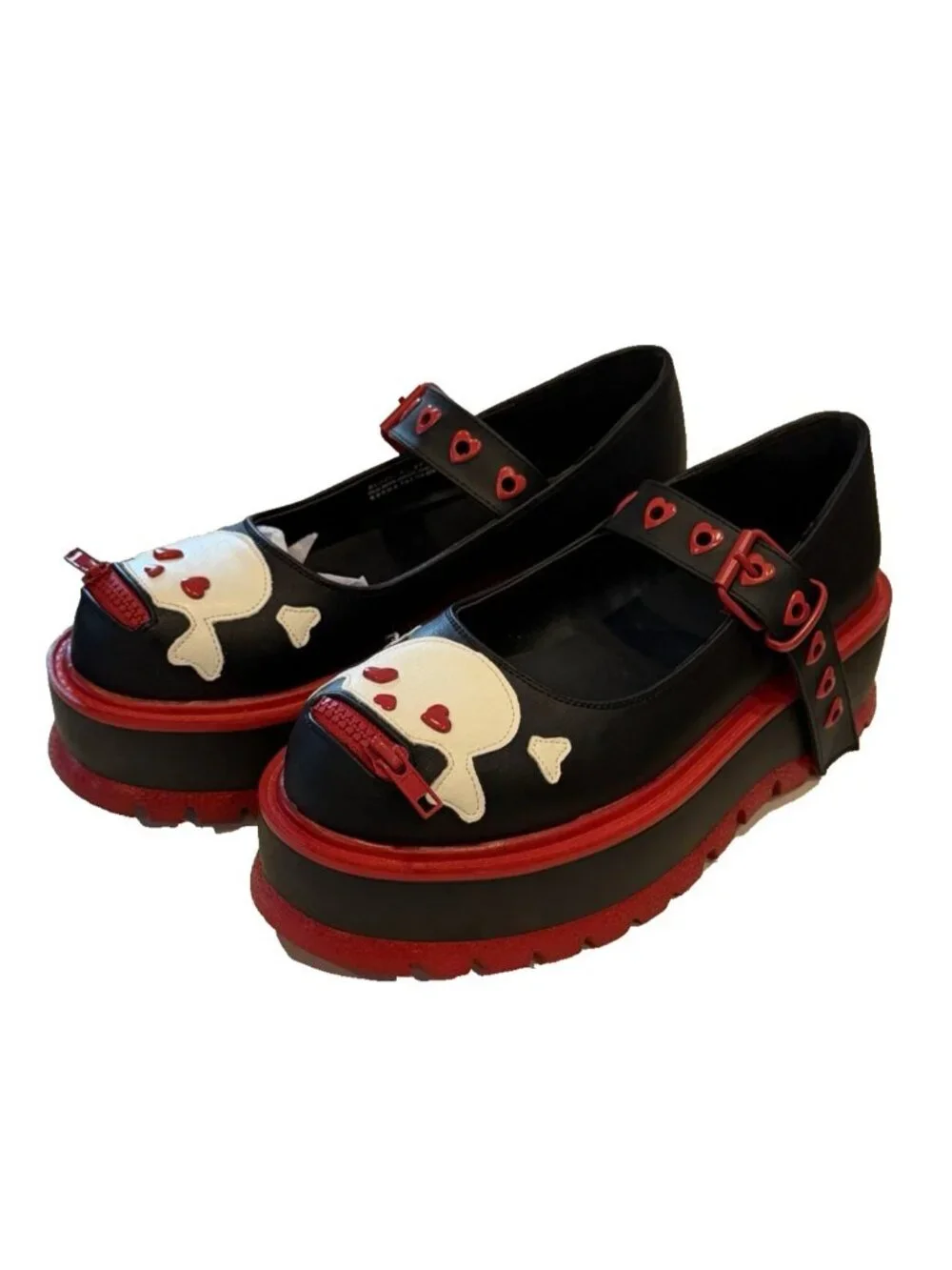 Demonia Black Red Platform Mary Janes Flats Skulls Rockabilly Shoes Size 10 NIB